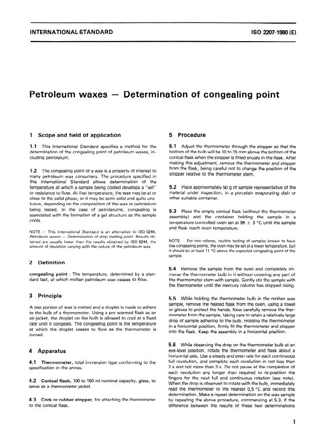 ISO 2207:1980 - Petroleum waxes -- Determination of congealing point