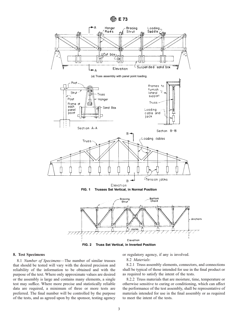 ASTM E73-83(1996)e1 - Standard Practice for Static Load Testing of Truss Assemblies