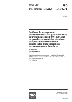 ISO 14002-1:2019 - Systèmes de management environnemental — Lignes directrices pour l'utilisation de l'ISO 14001 afin de prendre en compte les situations et aspects environnementaux dans le cadre d'une thématique environnementale donnée — Partie 1: Généralités
Released:9/25/2020 - Page 1 preview