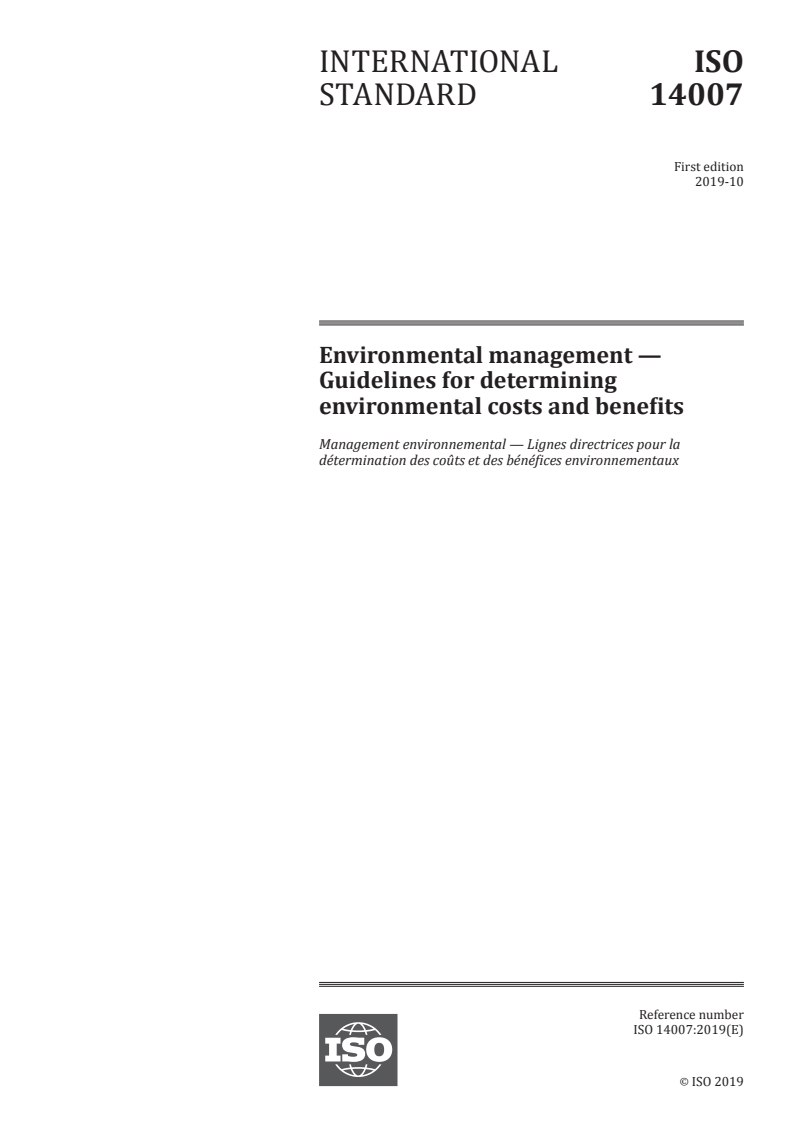 ISO 14007:2019 - Environmental management — Guidelines for determining environmental costs and benefits
Released:10/22/2019