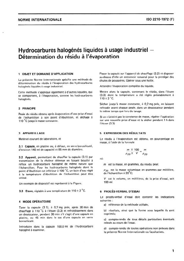 ISO 2210:1972 - Hydrocarbures halogénés liquides a usage industriel -- Détermination du résidu a l'évaporation