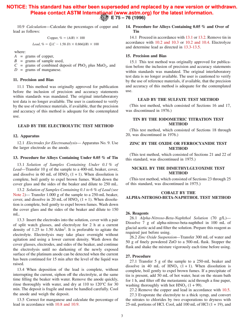 ASTM E75-76(1996) - Standard Test Methods for Chemical Analysis of Copper-Nickel and Copper-Nickel-Zinc Alloys