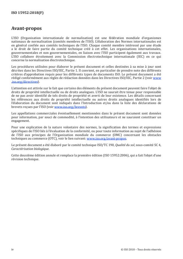ISO 15952:2018 ISO 15952:2018 - Qualité du sol -- Effets des polluants vis-a-vis des escargots juvéniles (Helicidae) -- Détermination des effets sur la croissance par contamination du sol - Page 4 preview