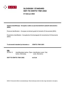 TS CEN/TS 17661:2022 - BARVE - Page 1 preview