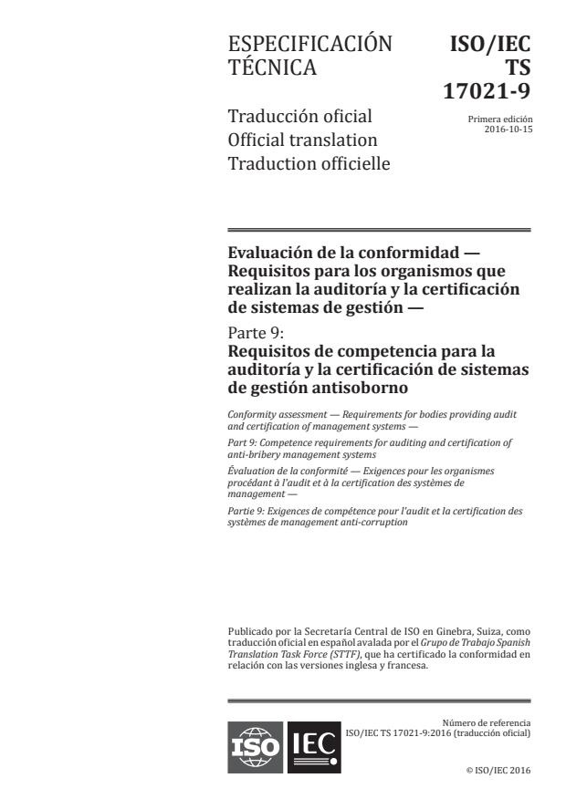 ISO/IEC TS 17021-9:2016 - Conformity assessment -- Requirements for bodies providing audit and certification of management systems