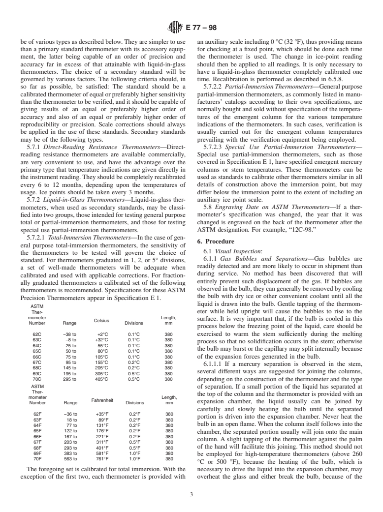 ASTM E77-98 - Standard Test Method for Inspection and Verification of Thermometers