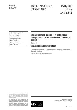 ISO/IEC 14443-1:2016 - Identification cards -- Contactless integrated circuit cards -- Proximity cards