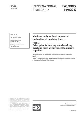 ISO 14955-5:2020 - Machine tools -- Environmental evaluation of machine tools