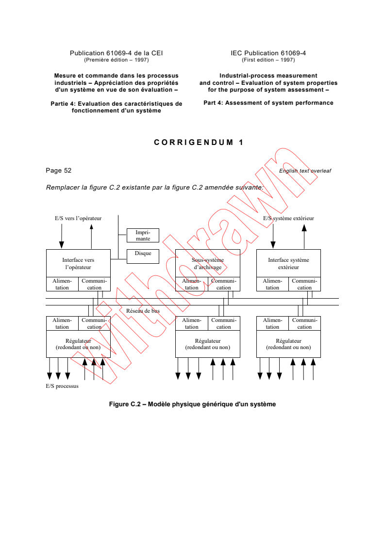 IEC 61069-4:1997/COR1:1997 - Corrigendum 1 - Industrial-process measurement and control - Evaluation of system properties for the purpose of system assessment - Part 4: Assessment of system performance
Released:12/23/1997