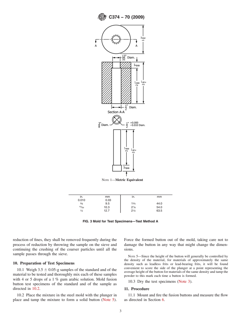 ASTM C374-70(2009) - Standard Test Methods for Fusion Flow of Porcelain Enamel Frits (Flow-Button Methods)