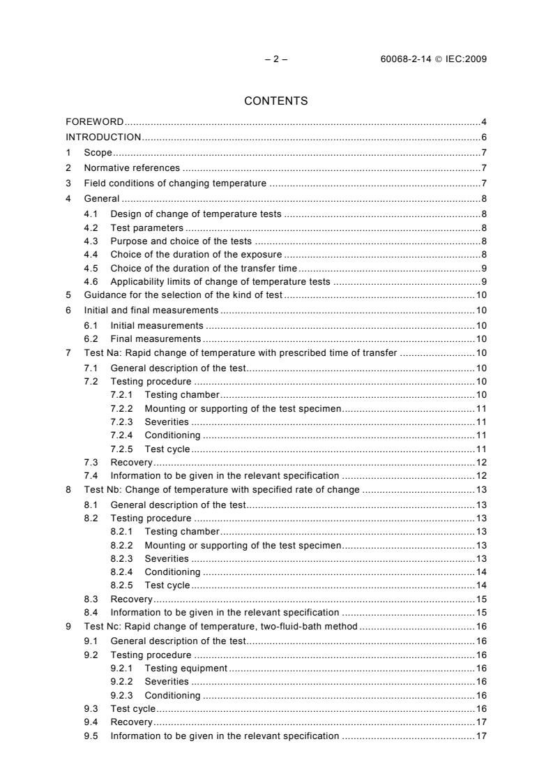 IEC 60068-2-14:2009 IEC 60068-2-14:2009 - Environmental testing - Part 2-14: Tests - Test N: Change of temperature - Page 4 preview