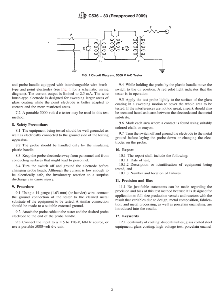 ASTM C536-83(2009) - Standard Test Method for Continuity of Coatings in Glassed Steel Equipment by Electrical Testing