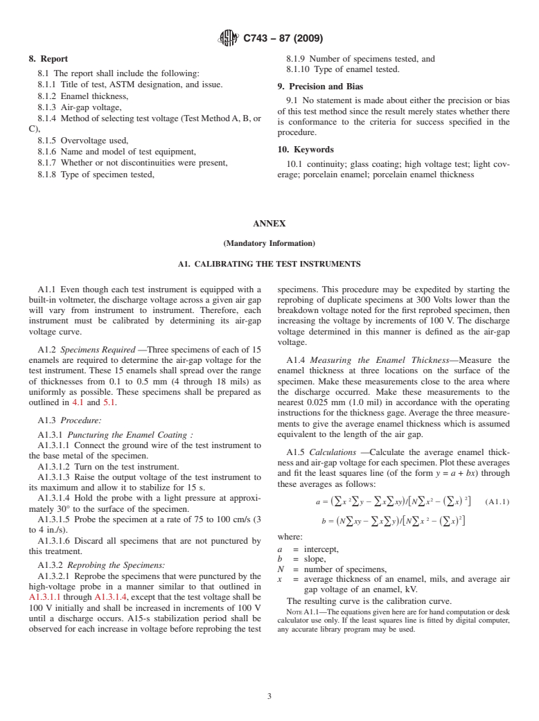 ASTM C743-87(2009) - Standard Test Method for Continuity of Porcelain Enamel Coatings