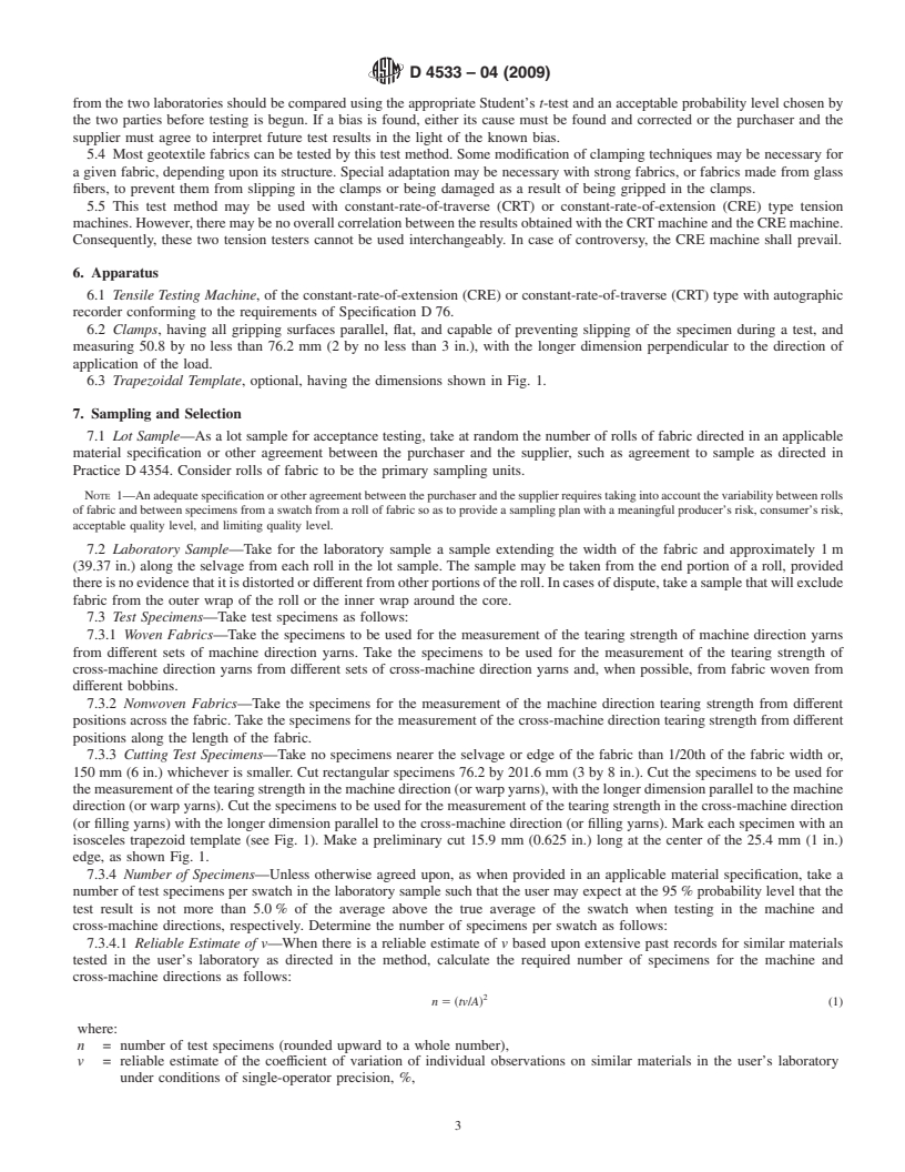 REDLINE ASTM D4533-04(2009) - Standard Test Method for Trapezoid Tearing Strength of Geotextiles