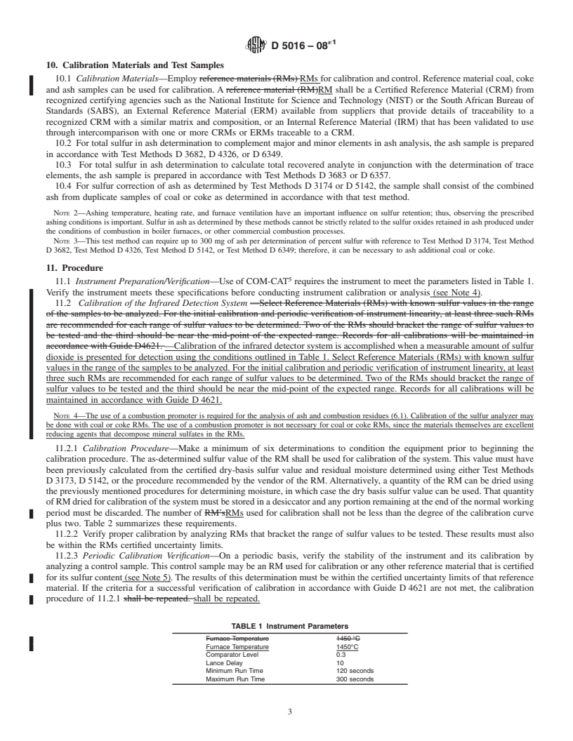 REDLINE ASTM D5016-08e1 - Standard Test Method for  Total Sulfur in Coal and Coke Combustion Residues Using a High-Temperature Tube Furnace Combustion Method with Infrared Absorption