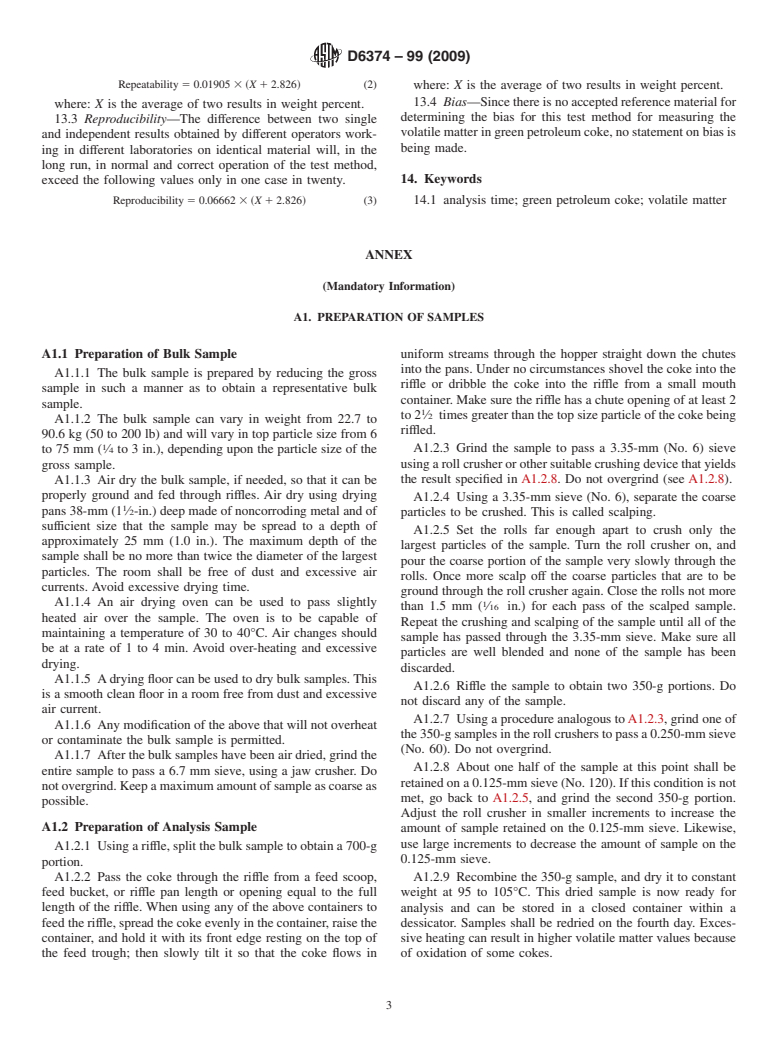 ASTM D6374-99(2009) - Standard Test Method for Volatile Matter in Green Petroleum Coke Quartz Crucible Procedure