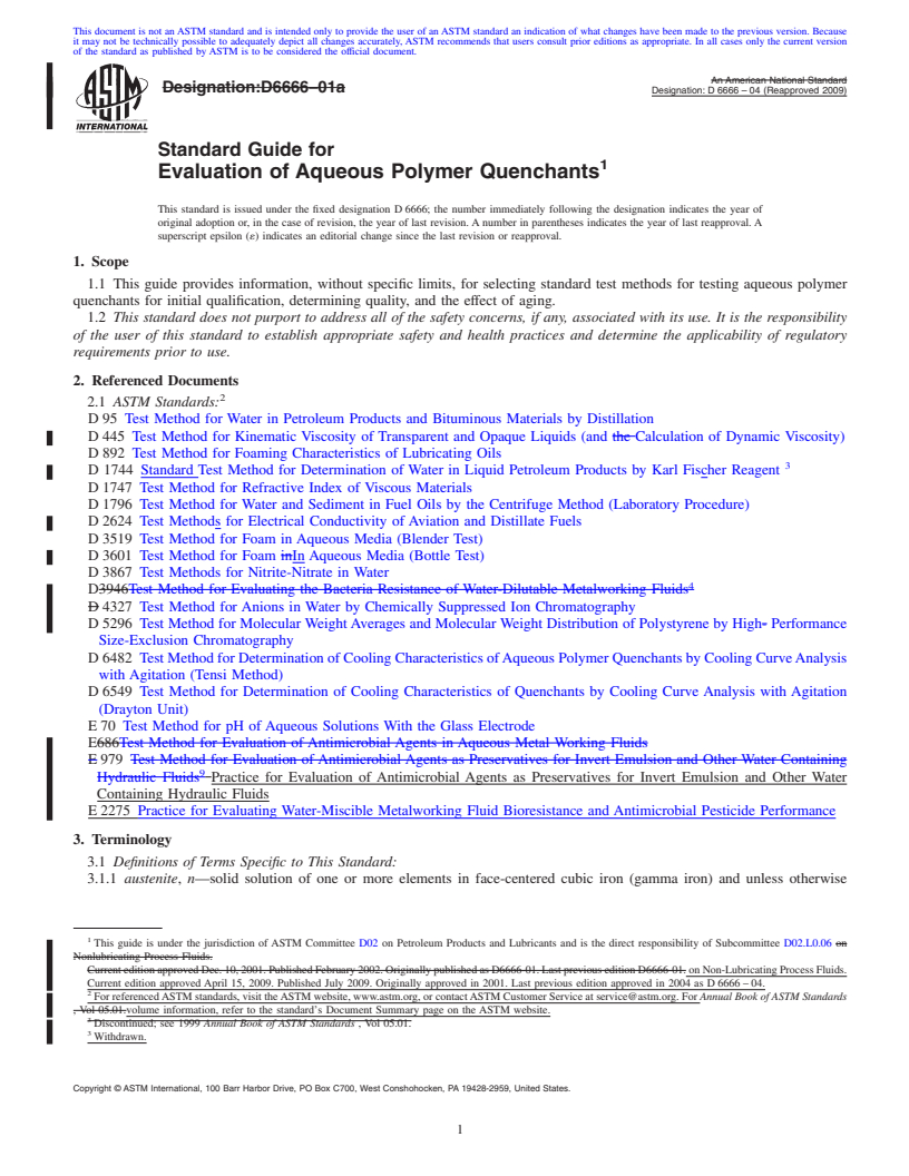 REDLINE ASTM D6666-04(2009) - Standard Guide for Evaluation of Aqueous Polymer Quenchants