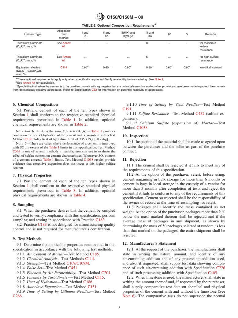 ASTM C150/C150M-09 - Standard Specification for Portland Cement