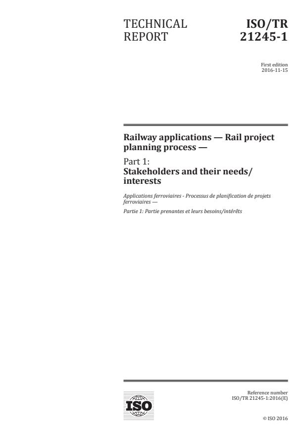 ISO/TR 21245-1:2016 - Railway applications -- Rail project planning process