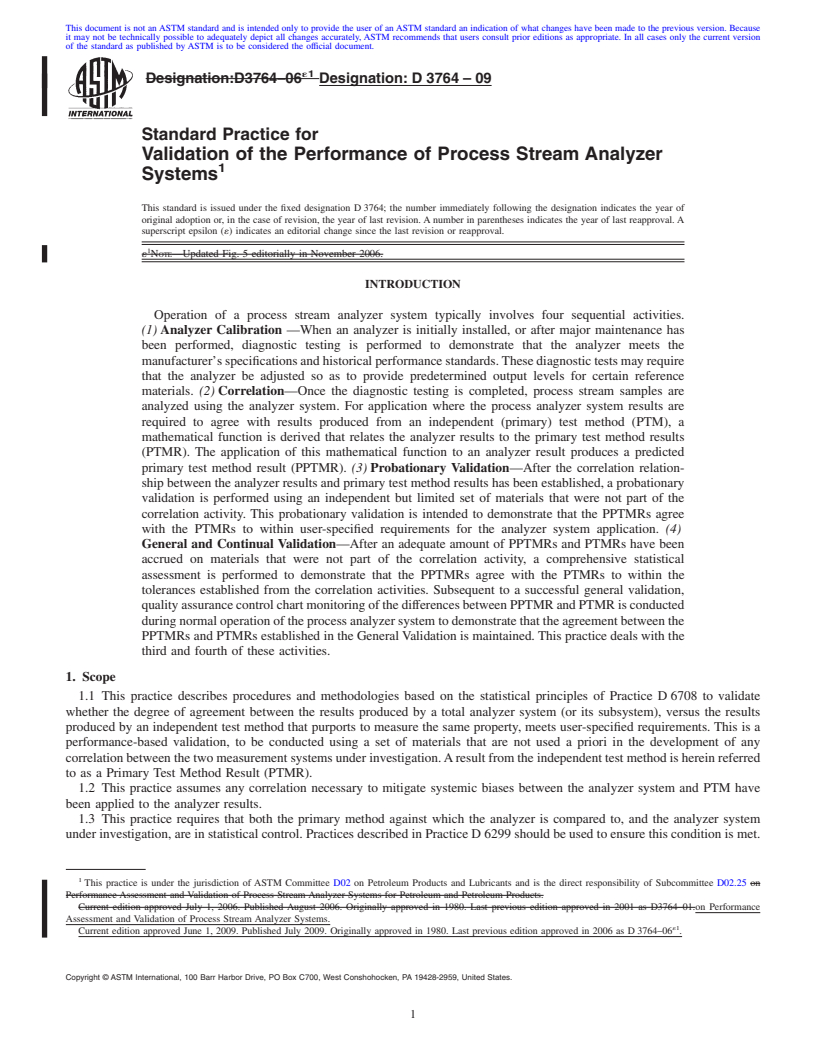 REDLINE ASTM D3764-09 - Standard Practice for Validation of the Performance of Process Stream Analyzer Systems