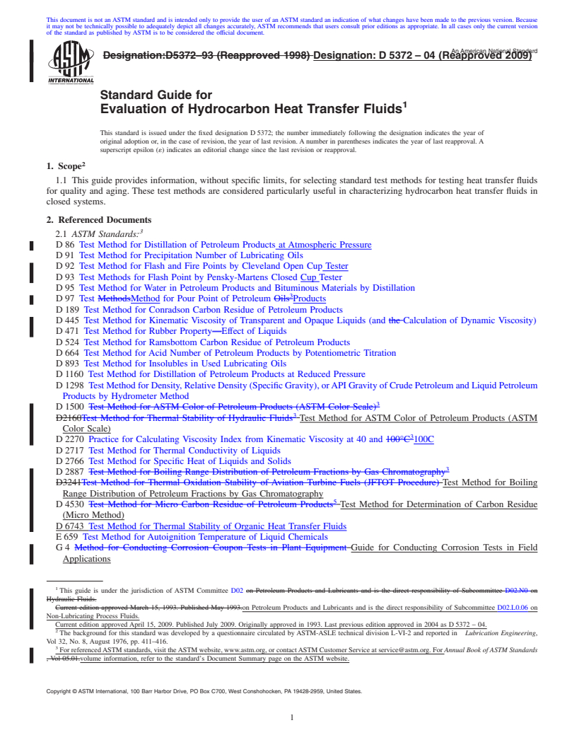 REDLINE ASTM D5372-04(2009) - Standard Guide for Evaluation of Hydrocarbon Heat Transfer Fluids