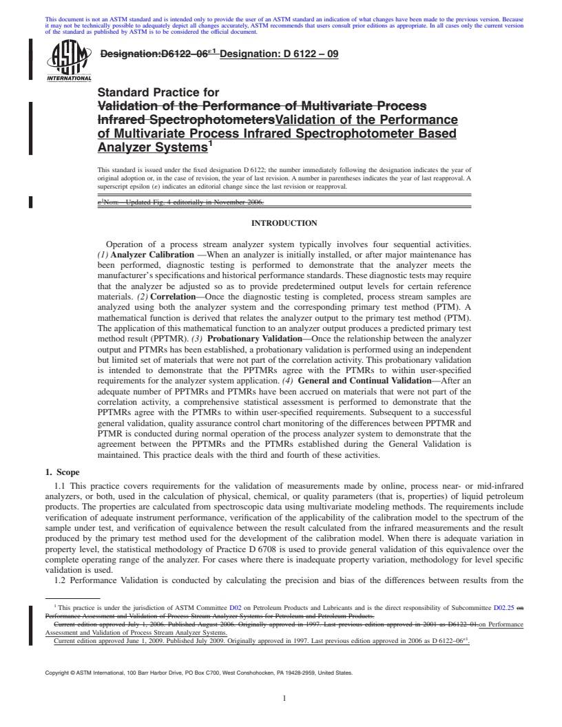 REDLINE ASTM D6122-09 - Standard Practice for Validation of the Performance of Multivariate Process Infrared Spectrophotometers