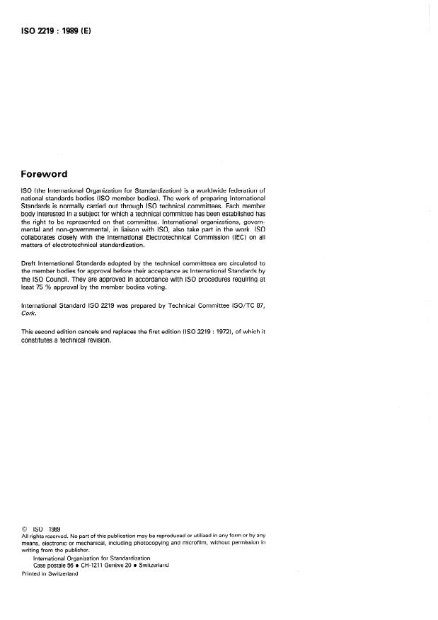 ISO 2219:1989 ISO 2219:1989 - Expanded pure agglomerated cork for thermal insulation -- Characteristics, sampling and packaging - Page 2 preview