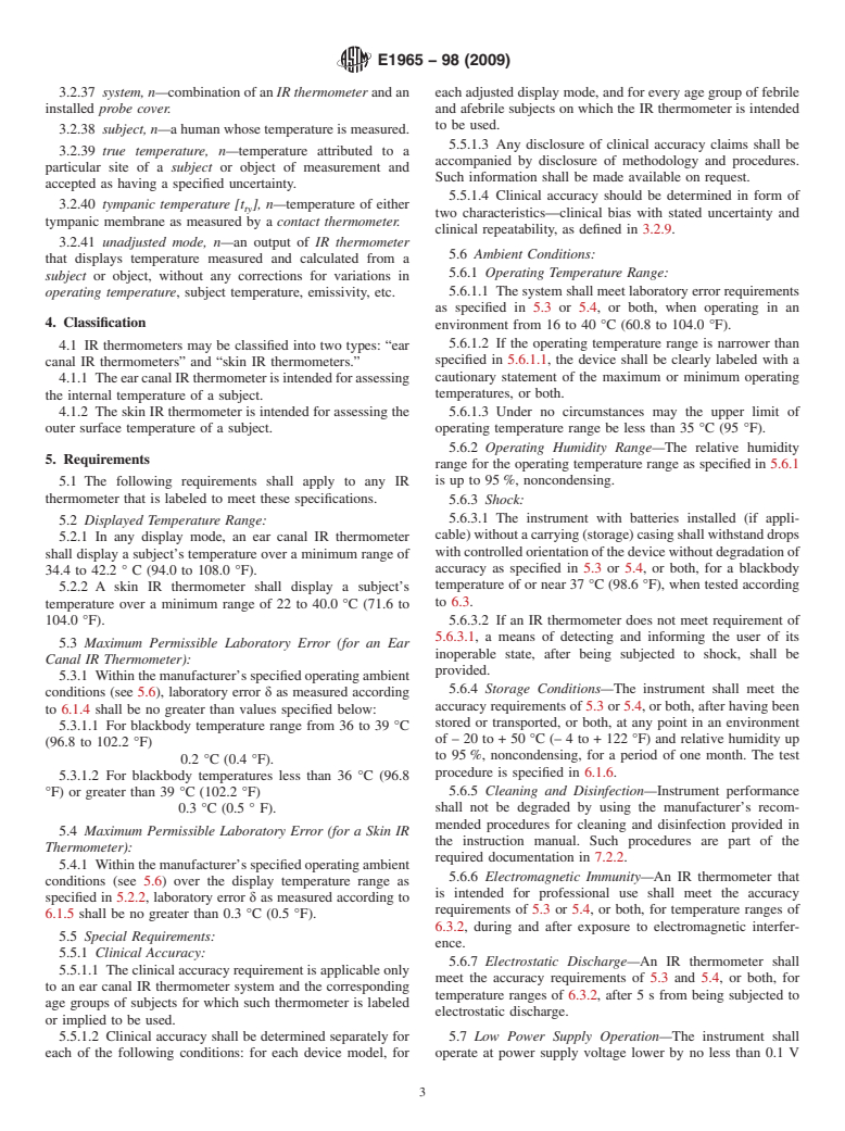 ASTM E1965-98(2009) - Standard Specification for Infrared Thermometers for Intermittent Determination of Patient Temperature