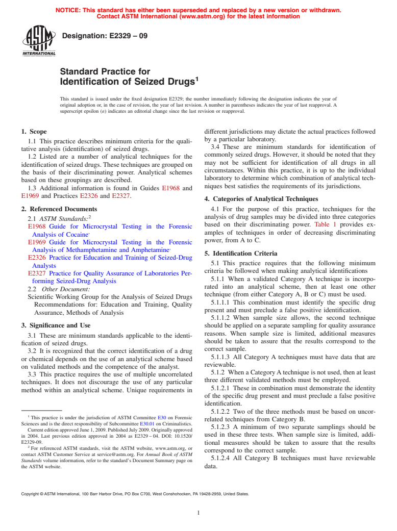 ASTM E2329-09 - Standard Practice for Identification of Seized Drugs