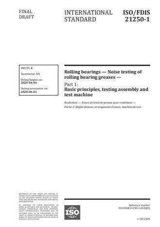 ISO/FDIS 21250-1 - Rolling bearings -- Noise testing of rolling bearing greases
