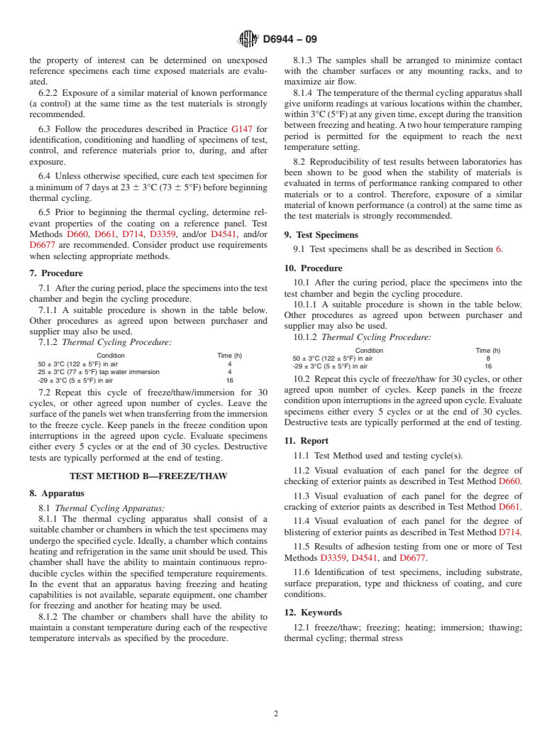 ASTM D6944-09 - Standard Practice for Resistance of Cured Coatings to Thermal Cycling