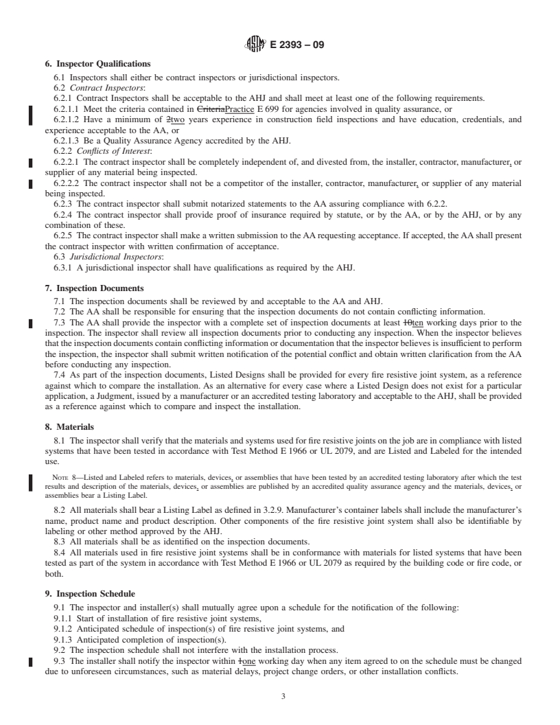 REDLINE ASTM E2393-09 - Standard Practice for On-Site Inspection of Installed Fire Resistive Joint Systems and Perimeter Fire Barriers