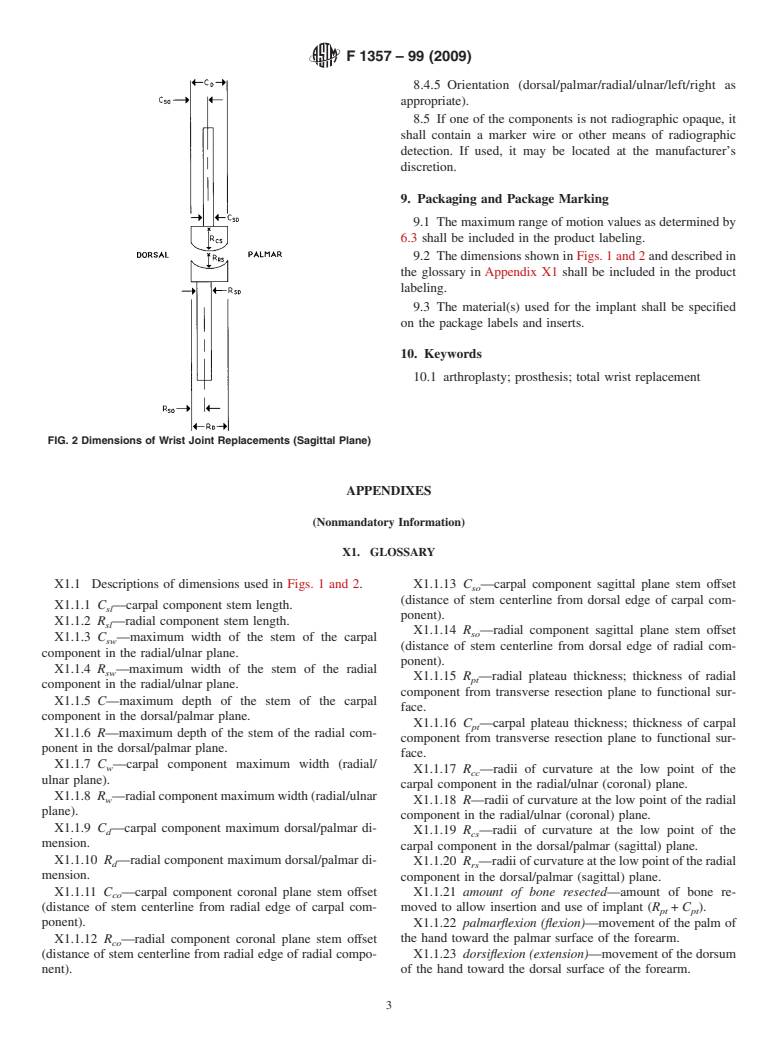 ASTM F1357-99(2009) - Standard Specification for Articulating Total Wrist Implants