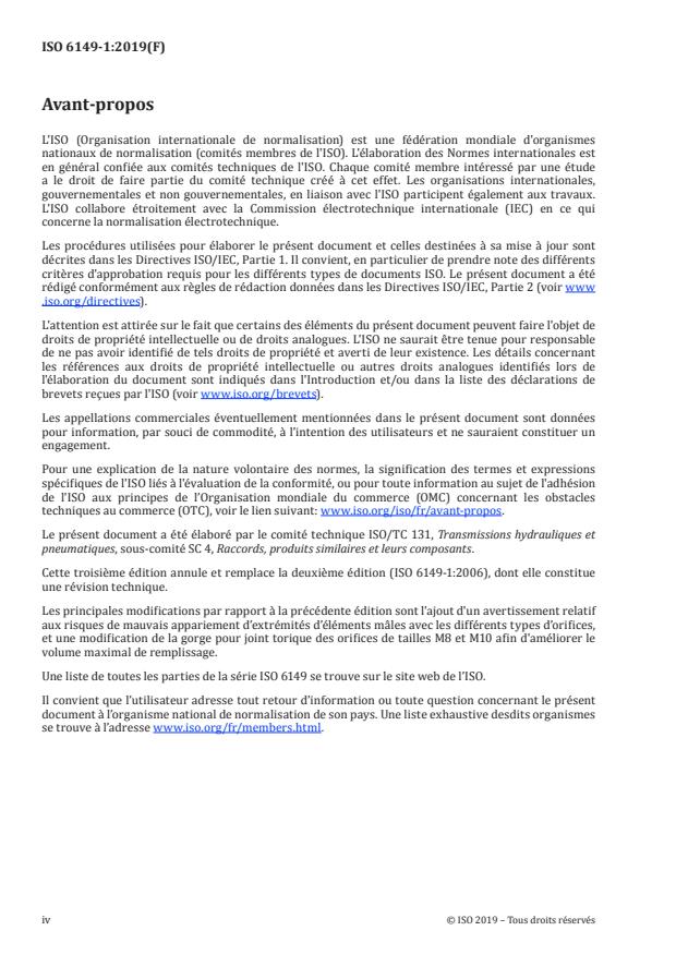 ISO 6149-1:2019 ISO 6149-1:2019 - Raccordements pour transmissions hydrauliques et applications générales -- Orifices et éléments mâles a filetage métrique ISO 261 et joint torique - Page 4 preview