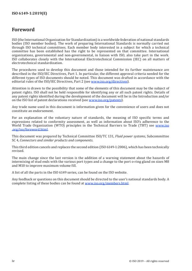 ISO 6149-1:2019 ISO 6149-1:2019 - Connections for hydraulic fluid power and general use -- Ports and stud ends with ISO 261 metric threads and O-ring sealing - Page 4 preview