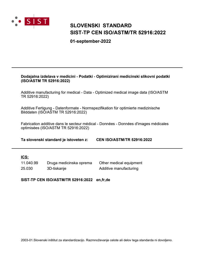 TP CEN ISO/ASTM/TR 52916:2022