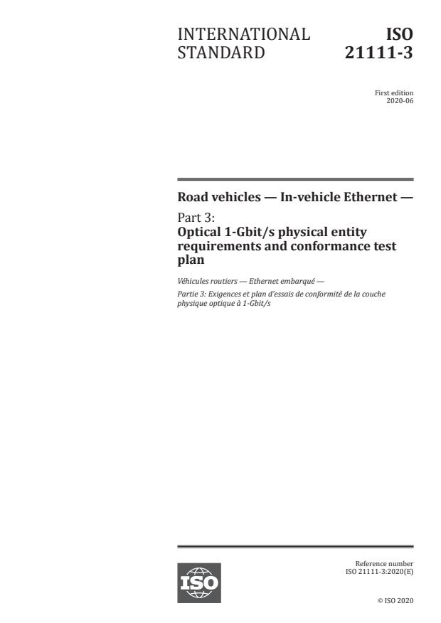 ISO 21111-3:2020 - Road vehicles -- In-vehicle Ethernet