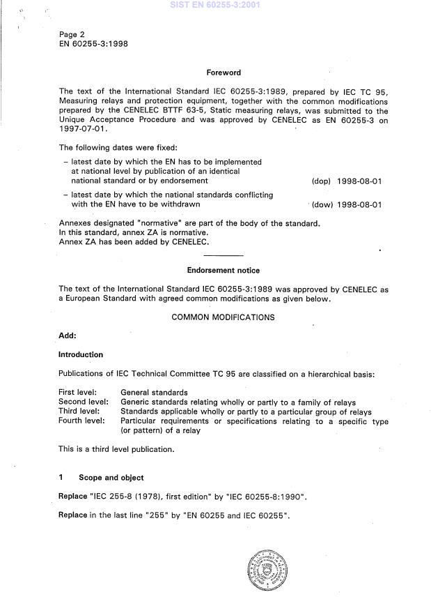 EN 60255-3:1998 EN 60255-3:2001 - Page 4 preview