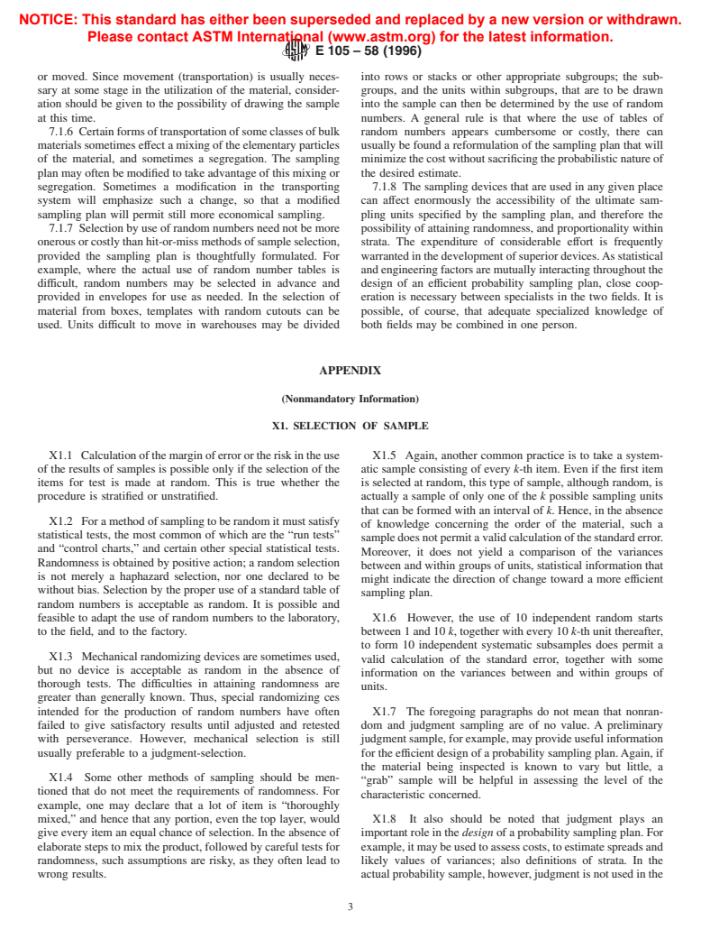 ASTM E105-58(1996) - Standard Practice for Probability Sampling Of Materials