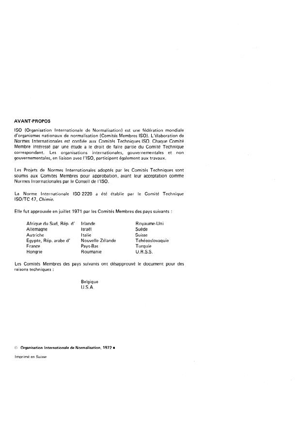 ISO 2228:1972 ISO 2228:1972 - Solutions de formaldéhyde a usage industriel -- Dosage du méthanol - Page 2 preview