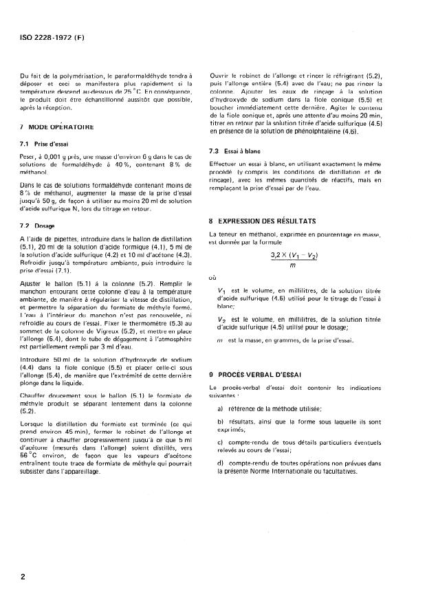 ISO 2228:1972 ISO 2228:1972 - Solutions de formaldéhyde a usage industriel -- Dosage du méthanol - Page 4 preview