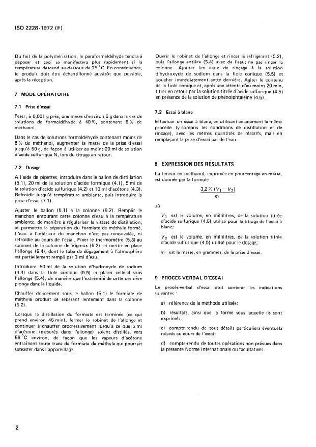 ISO 2228:1972 ISO 2228:1972 - Solutions de formaldéhyde a usage industriel -- Dosage du méthanol - Page 4 preview