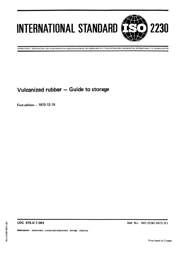 ISO 2230:1973 - Vulcanized rubber -- Guide to storage