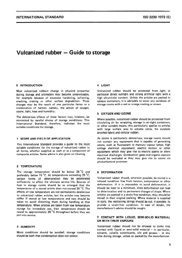 ISO 2230:1973 - Vulcanized rubber -- Guide to storage