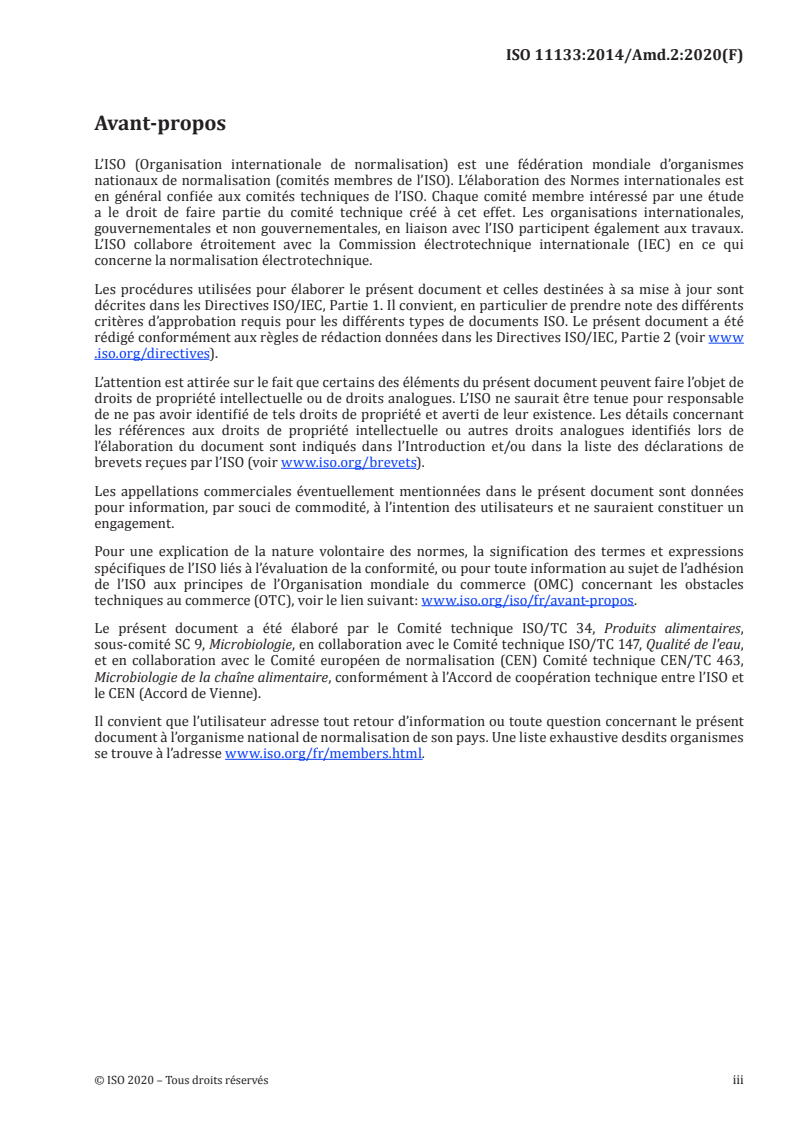 ISO 11133:2014/Amd 2:2020 - Microbiologie des aliments, des aliments pour animaux et de l'eau — Préparation, production, stockage et essais de performance des milieux de culture — Amendement 2
Released:5/11/2020