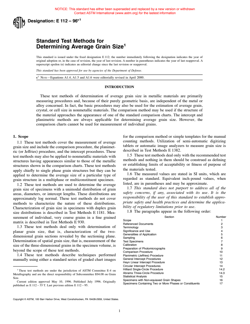 ASTM E112-96e1 - Standard Test Methods for Determining Average Grain Size