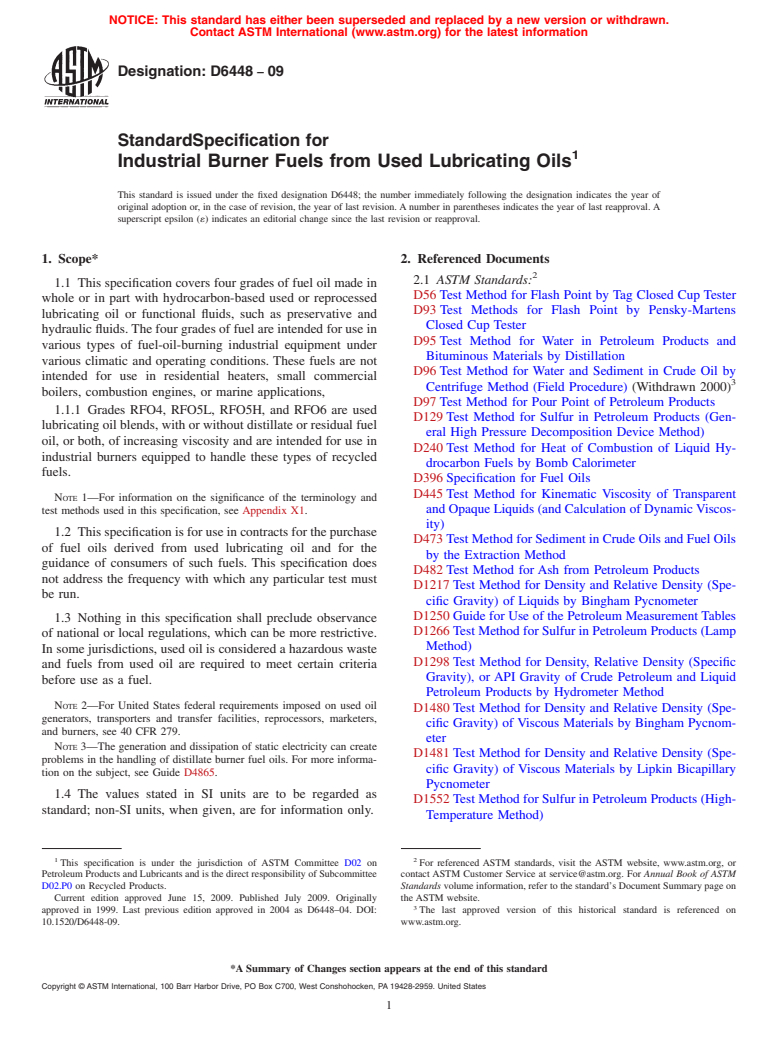 ASTM D6448-09 - Standard Specification for Industrial Burner Fuels from Used Lubricating Oils