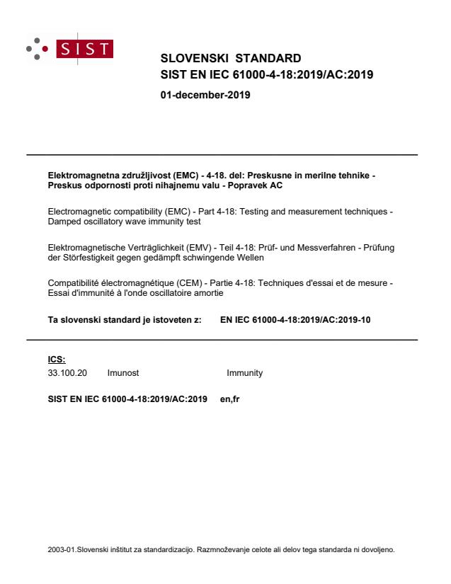 EN IEC 61000-4-18:2019/AC:2019