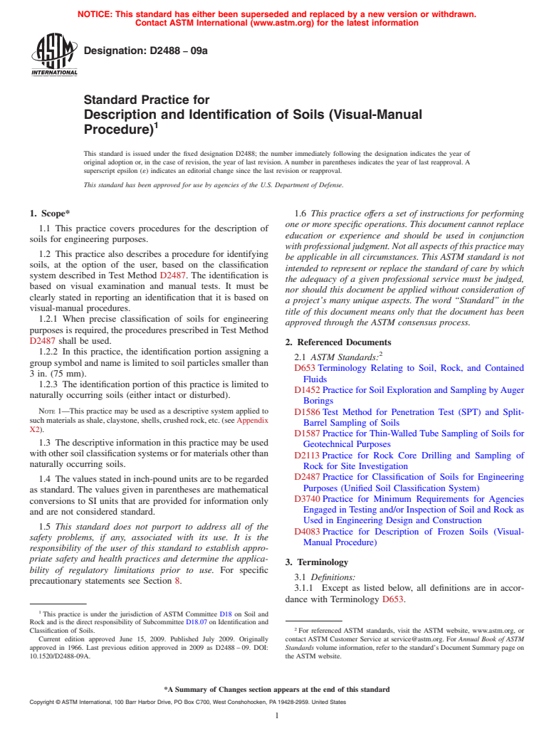 ASTM D2488-09a - Standard Practice for Description and Identification of Soils (Visual-Manual Procedure)