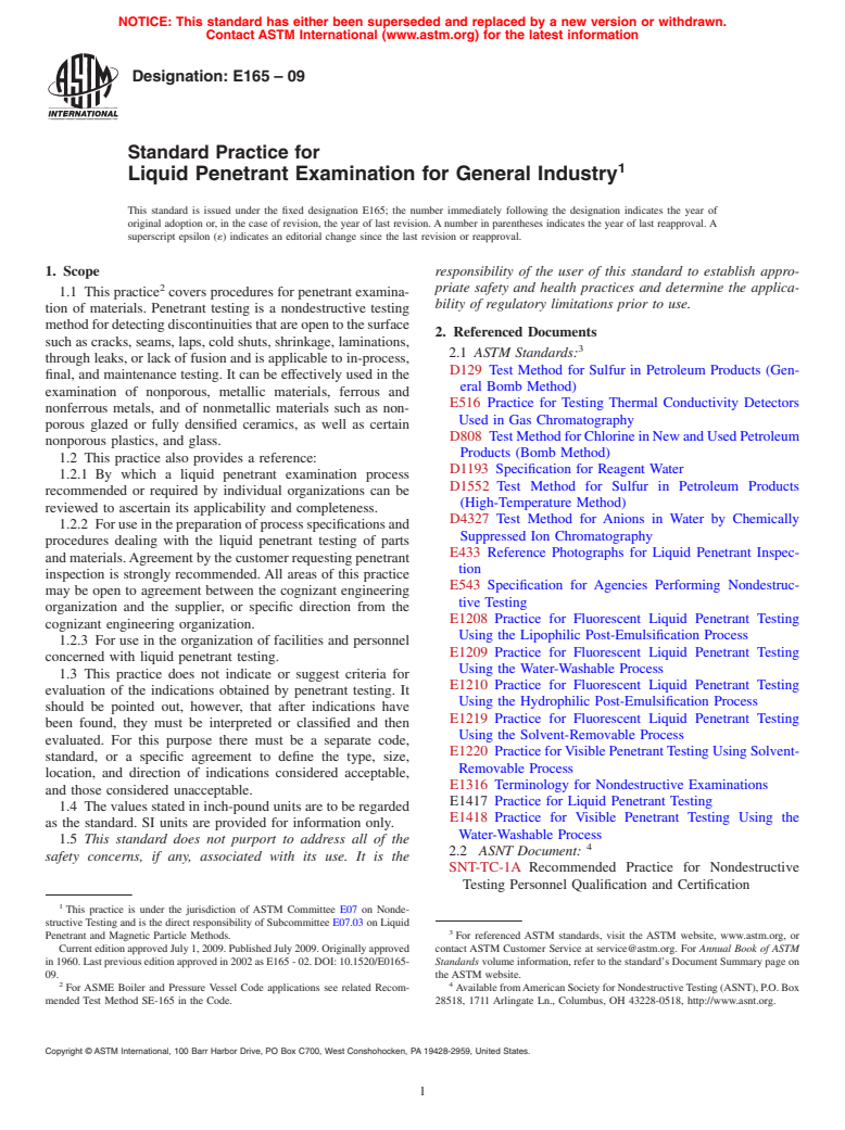 ASTM E165-09 - Standard Practice for Liquid Penetrant Examination for General Industry